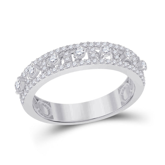 14k White Gold Womens Round Diamond Anniversary Band Ring 5/8 Cttw