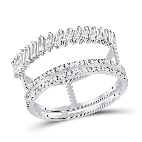 14k White Gold Womens Baguette Round Diamond Modern Negative Space Ring 5/8 Cttw