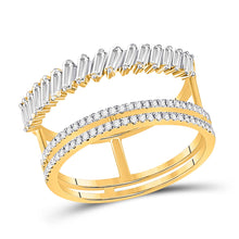  14k Yellow Gold Womens Baguette Round Diamond Modern Negative Space Ring 5/8 Cttw