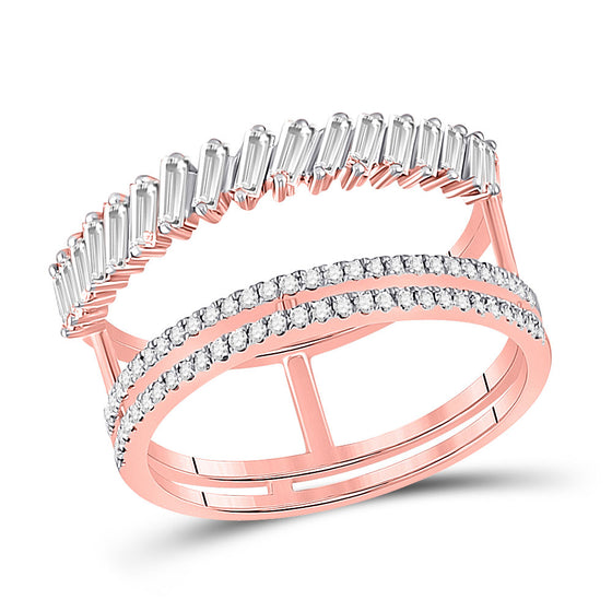 14k Rose Gold Womens Baguette Round Diamond Modern Negative Space Ring 5/8 Cttw
