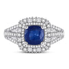 14k White Gold Womens Cushion Blue Sapphire Diamond Halo Ring 2 Cttw