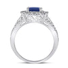 14k White Gold Womens Cushion Blue Sapphire Diamond Halo Ring 2 Cttw
