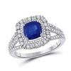 14k White Gold Womens Cushion Blue Sapphire Diamond Halo Ring 2 Cttw