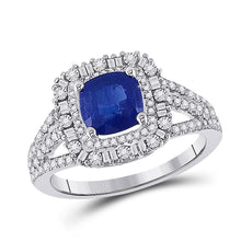  14k White Gold Womens Cushion Blue Sapphire Diamond Halo Ring 2 Cttw