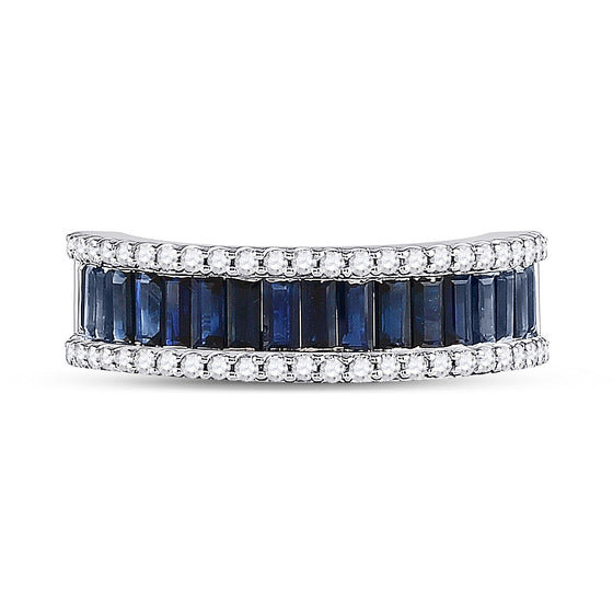 14k White Gold Womens Baguette Blue Sapphire Anniversary Ring 2-1/2 Cttw