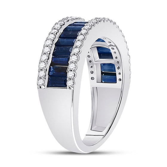 14k White Gold Womens Baguette Blue Sapphire Anniversary Ring 2-1/2 Cttw