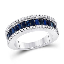  14k White Gold Womens Baguette Blue Sapphire Anniversary Ring 2-1/2 Cttw