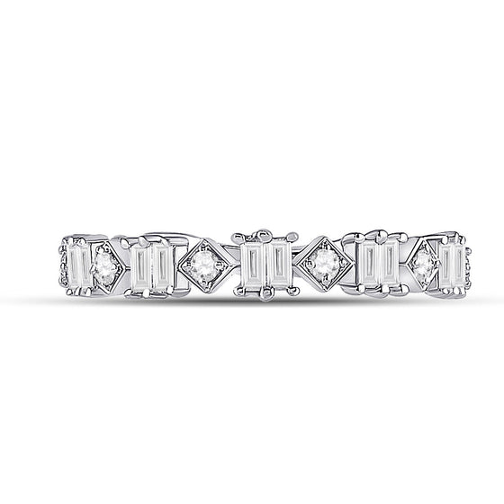 14k White Gold Womens Baguette Diamond Modern Band Ring 1/3 Cttw