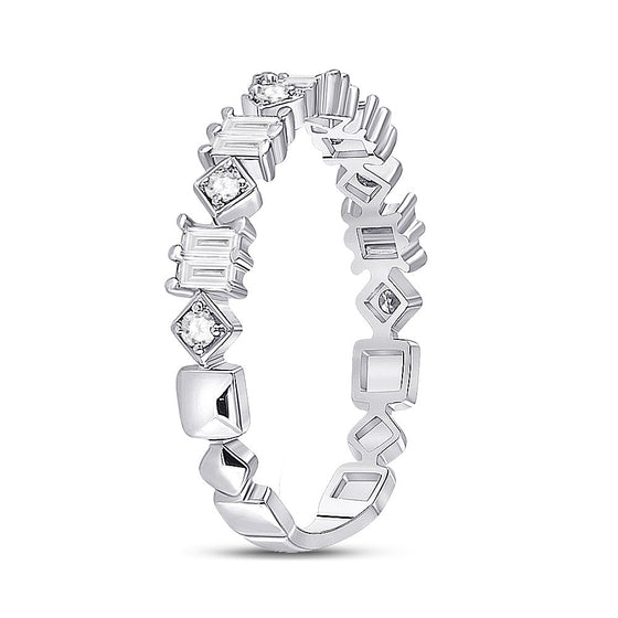 14k White Gold Womens Baguette Diamond Modern Band Ring 1/3 Cttw