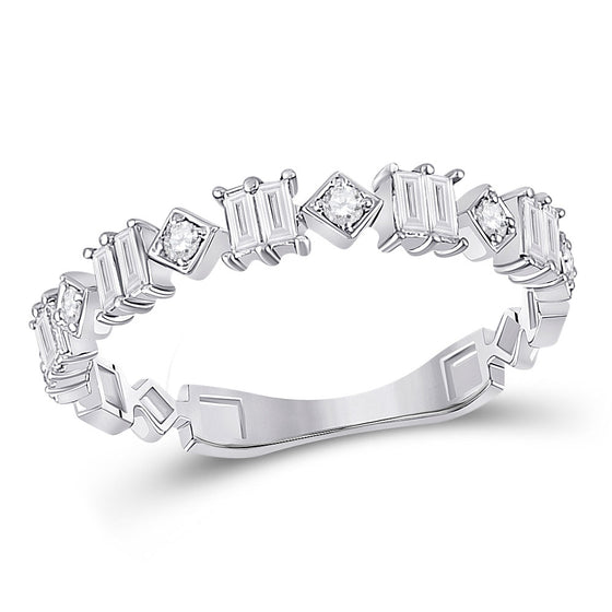 14k White Gold Womens Baguette Diamond Modern Band Ring 1/3 Cttw