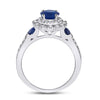 14k White Gold Womens Round Blue Sapphire Diamond Halo Ring 1-3/4 Cttw