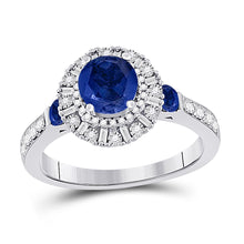  14k White Gold Womens Round Blue Sapphire Diamond Halo Ring 1-3/4 Cttw