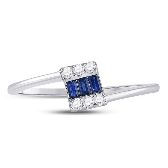 14k White Gold Womens Baguette Blue Sapphire Fashion Ring 1/4 Cttw