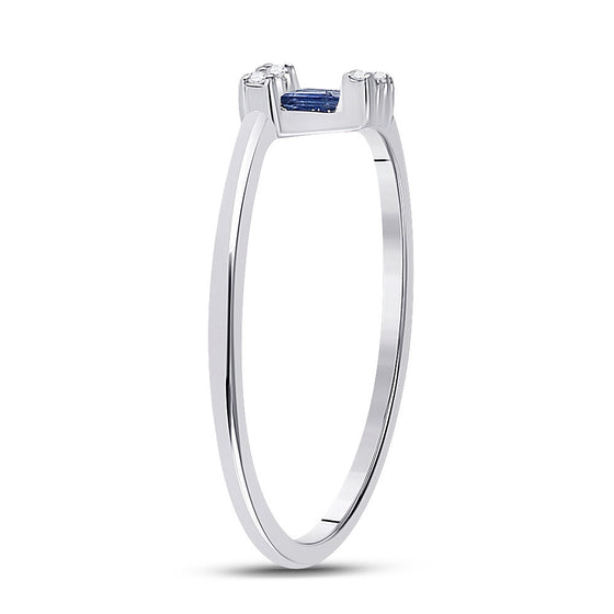 14k White Gold Womens Baguette Blue Sapphire Fashion Ring 1/4 Cttw