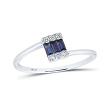  14k White Gold Womens Baguette Blue Sapphire Fashion Ring 1/4 Cttw