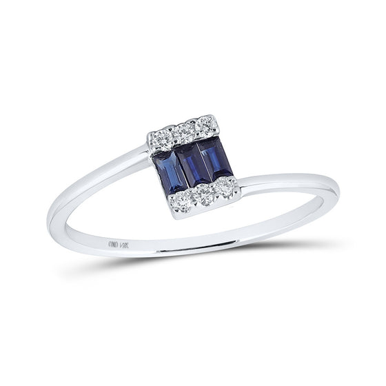 14k White Gold Womens Baguette Blue Sapphire Fashion Ring 1/4 Cttw