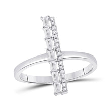  14k White Gold Womens Baguette Diamond Linear Bar Fashion Ring 1/3 Cttw