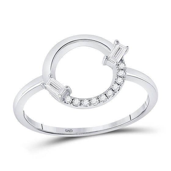 14k White Gold Womens Round Diamond Outline Circle Ring 1/8 Cttw
