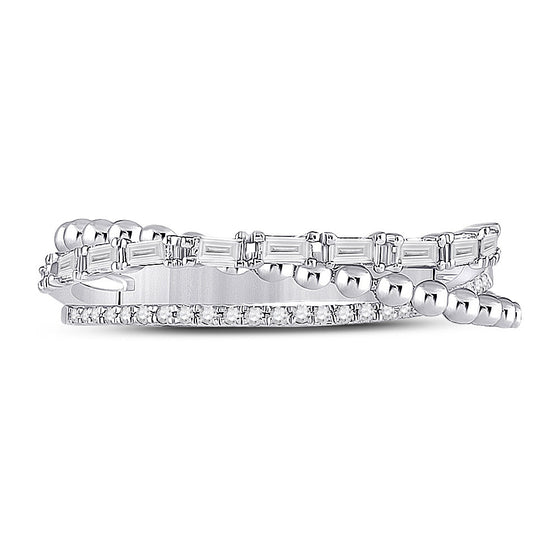 14k White Gold Womens Baguette Diamond Crossover Band Ring 1/3 Cttw
