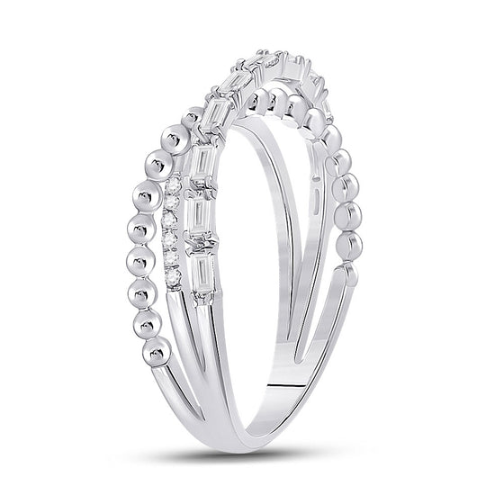 14k White Gold Womens Baguette Diamond Crossover Band Ring 1/3 Cttw