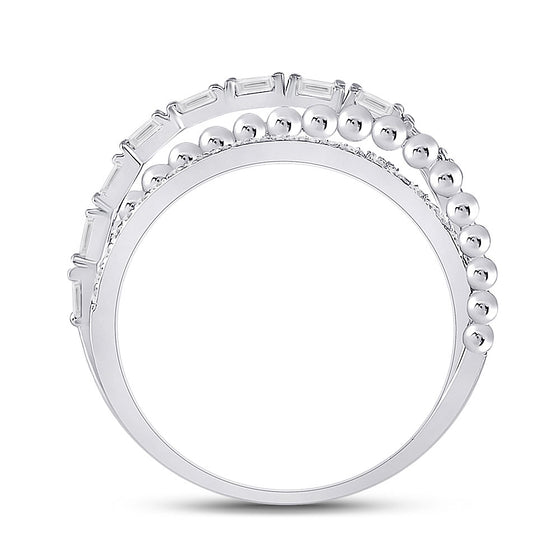 14k White Gold Womens Baguette Diamond Crossover Band Ring 1/3 Cttw