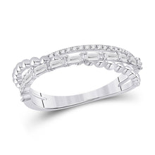  14k White Gold Womens Baguette Diamond Crossover Band Ring 1/3 Cttw