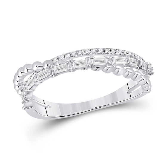 14k White Gold Womens Baguette Diamond Crossover Band Ring 1/3 Cttw