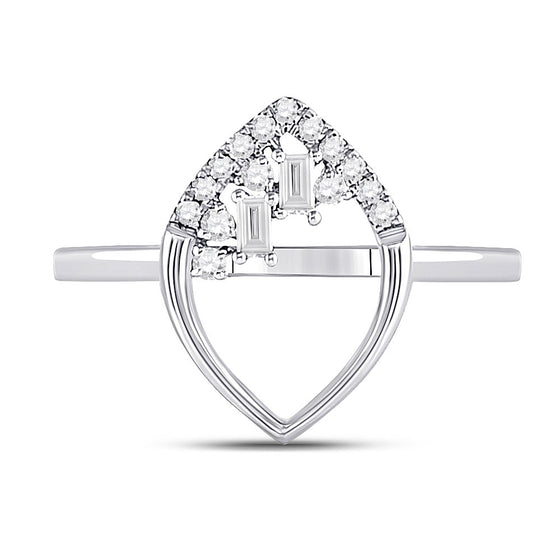 14k White Gold Womens Baguette Diamond Scattered Oval Ring 1/8 Cttw
