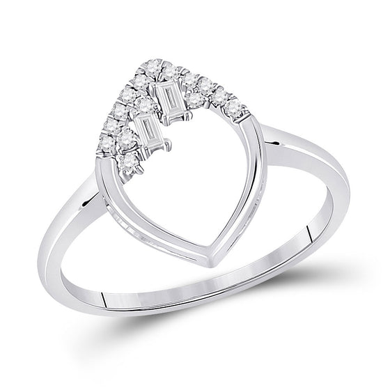 14k White Gold Womens Baguette Diamond Scattered Oval Ring 1/8 Cttw