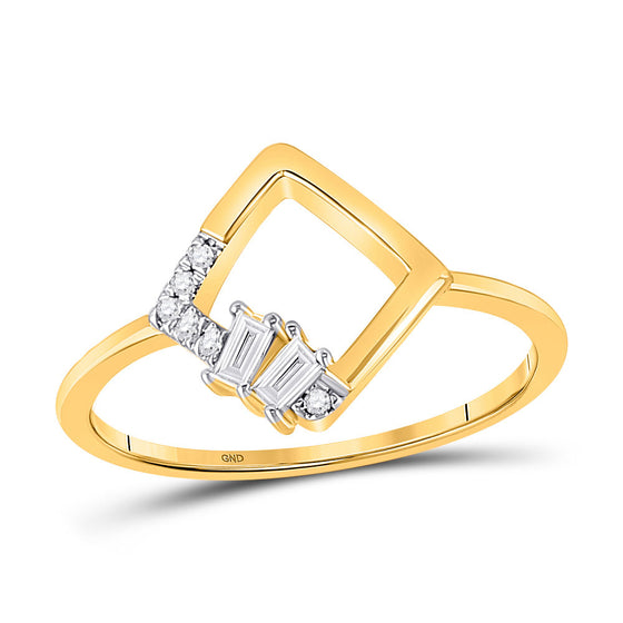 14k Yellow Gold Womens Baguette Diamond Modern Fashion Ring 1/10 Cttw