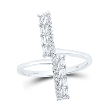  14k White Gold Womens Baguette Diamond Linear Bar Fashion Ring 1/4 Cttw