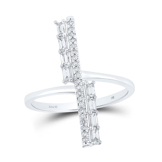 14k White Gold Womens Baguette Diamond Linear Bar Fashion Ring 1/4 Cttw