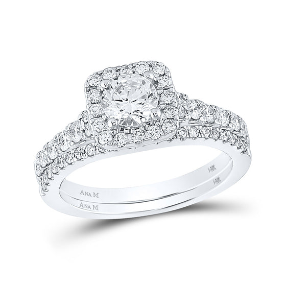 14k White Gold Round Diamond Bridal Wedding Ring Band Set 1-1/3 Cttw