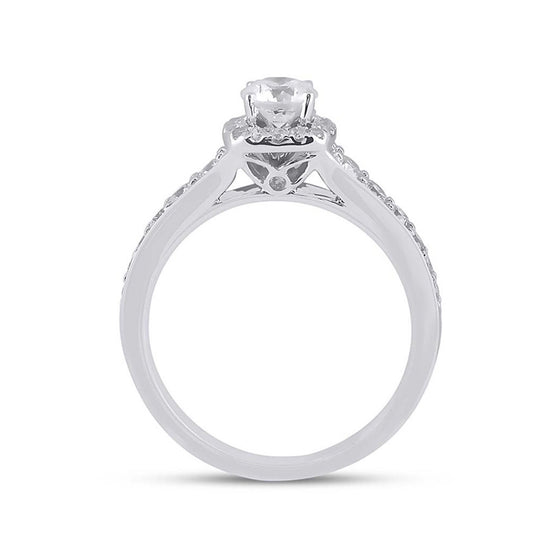 14k White Gold Round Diamond Halo Bridal Wedding Ring Band Set 1-1/4 Cttw