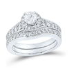 14k White Gold Round Diamond Halo Bridal Wedding Ring Band Set 1-1/4 Cttw