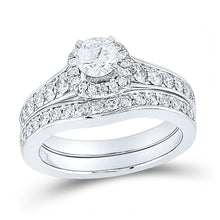  14k White Gold Round Diamond Halo Bridal Wedding Ring Band Set 1-1/4 Cttw