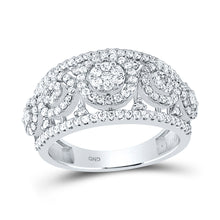  14k White Gold Womens Round Diamond Cluster Anniversary Ring 1 Cttw