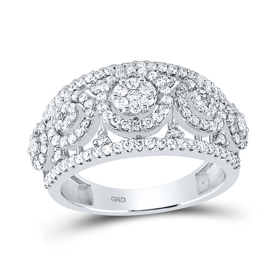 14k White Gold Womens Round Diamond Cluster Anniversary Ring 1 Cttw