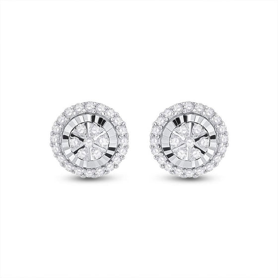 14k White Gold Womens Round Diamond Cluster Earrings 1/4 Cttw