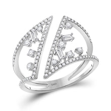  14k White Gold Womens Baguette Diamond Scattered Negative Space Fashion Ring 3/8 Cttw