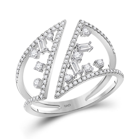 14k White Gold Womens Baguette Diamond Scattered Negative Space Fashion Ring 3/8 Cttw
