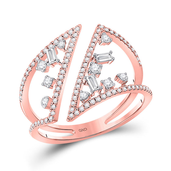 14k Rose Gold Womens Round Diamond Modern Geometric Band Ring 3/8 Cttw