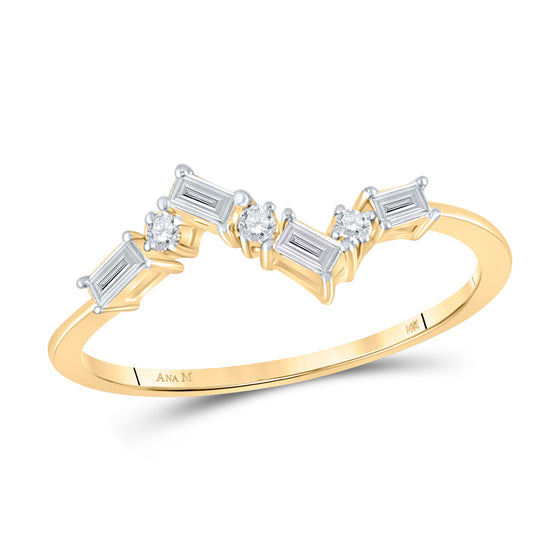 14k Yellow Gold Womens Baguette Diamond Scattered Band Ring 1/6 Cttw