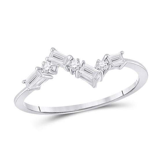 14k White Gold Womens Baguette Diamond Stackable Band Ring 1/6 Cttw