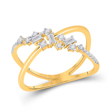  14k Yellow Gold Womens Baguette Diamond Scattered Open Fashion Ring 1/5 Cttw