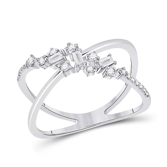 14k White Gold Womens Round Diamond Scattered Open Fashion Ring 1/5 Cttw