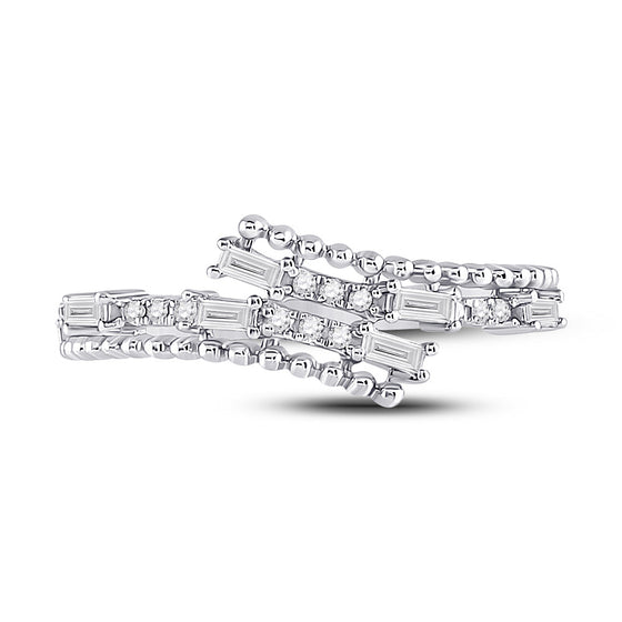 14k White Gold Womens Baguette Diamond Bypass Band Ring 1/5 Cttw
