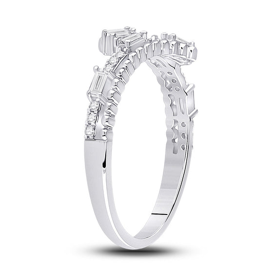 14k White Gold Womens Baguette Diamond Bypass Band Ring 1/5 Cttw