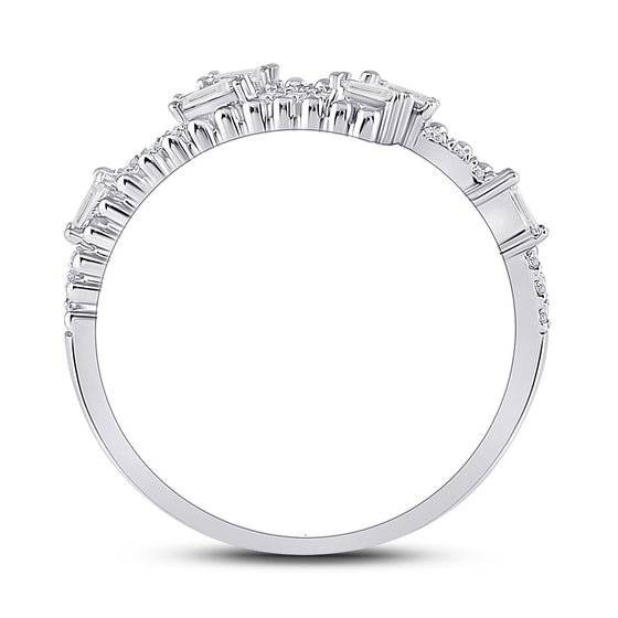 14k White Gold Womens Baguette Diamond Bypass Band Ring 1/5 Cttw