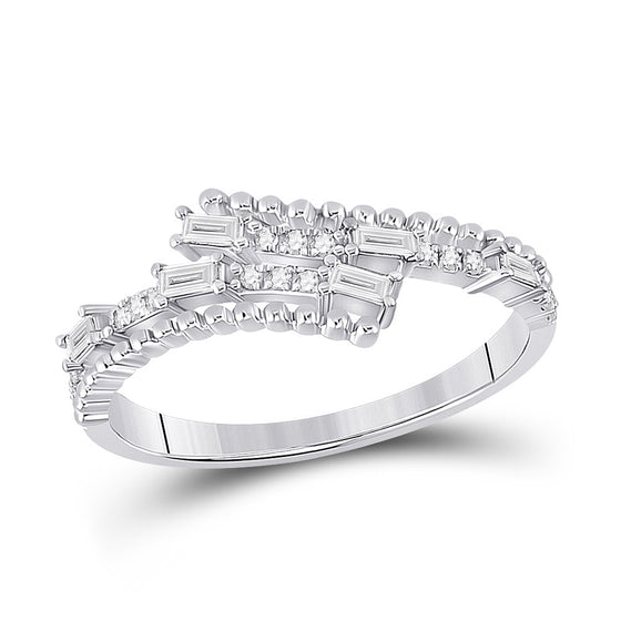 14k White Gold Womens Baguette Diamond Bypass Band Ring 1/5 Cttw